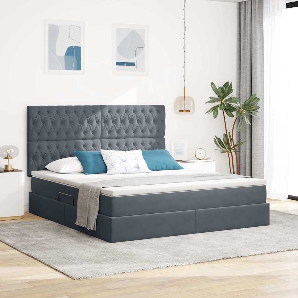 LED-Speicherbett mit Matratze Dunkelgrau 180 x 200 cm Samt