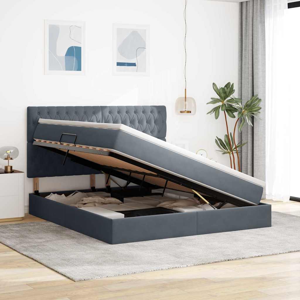 LED-Speicherbett mit Matratze Dunkelgrau 180 x 200 cm Samt