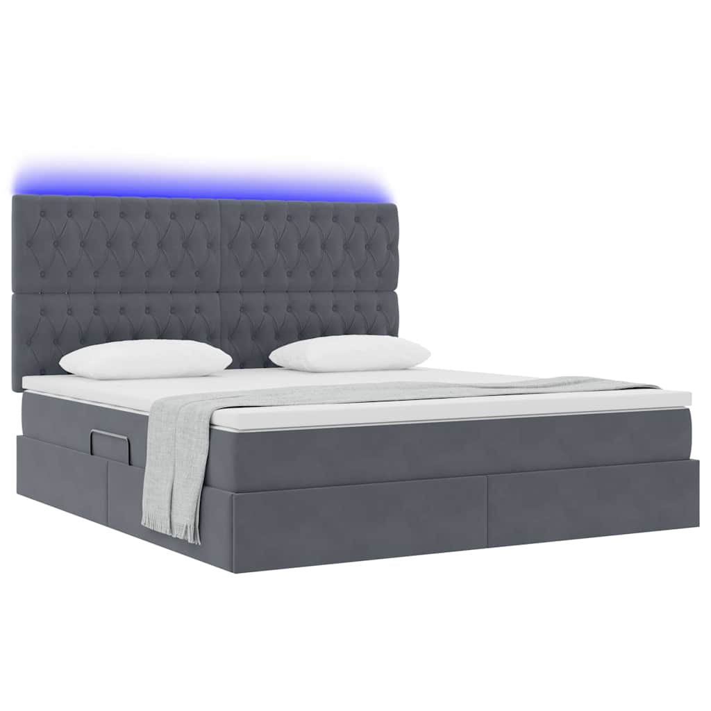 LED-Speicherbett mit Matratze Dunkelgrau 180 x 200 cm Samt
