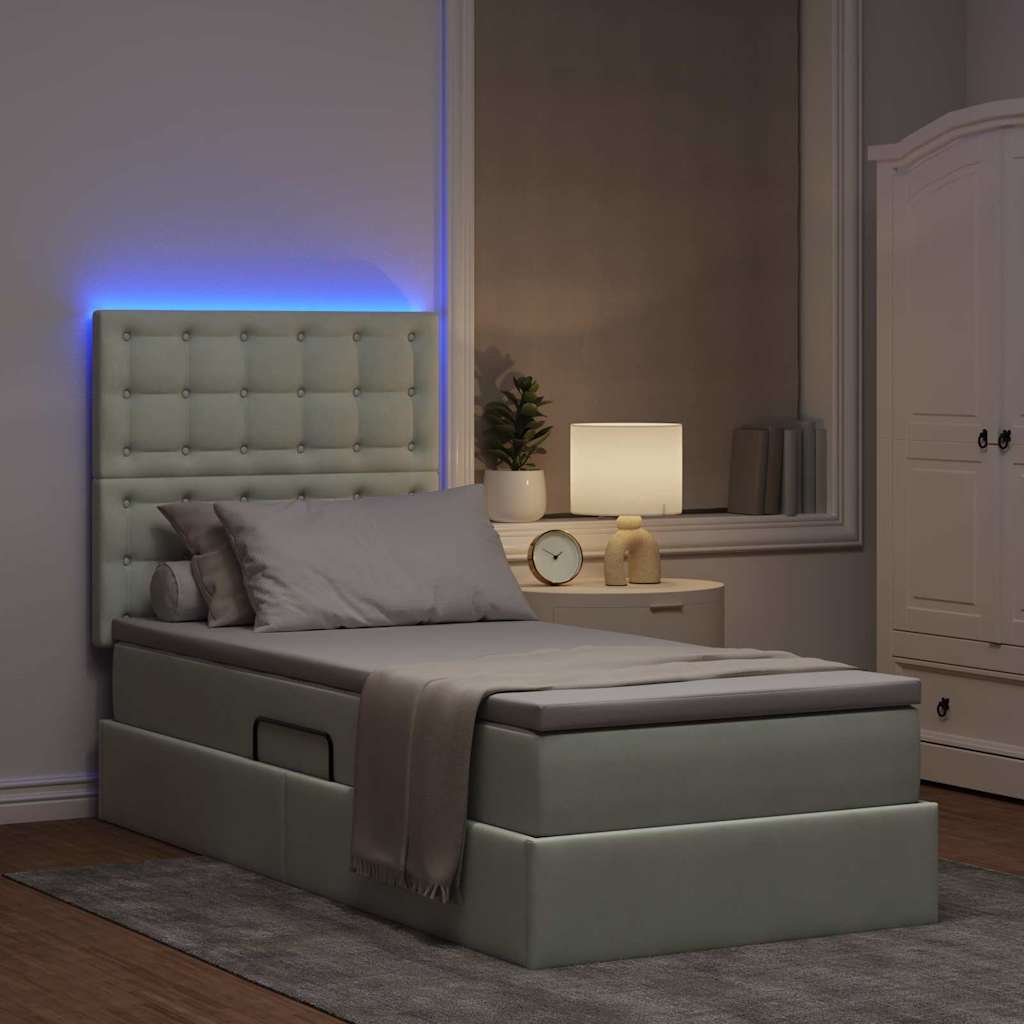 LED-Speicherbett mit Matratze Hellgrau 90 x 200 cm Samt