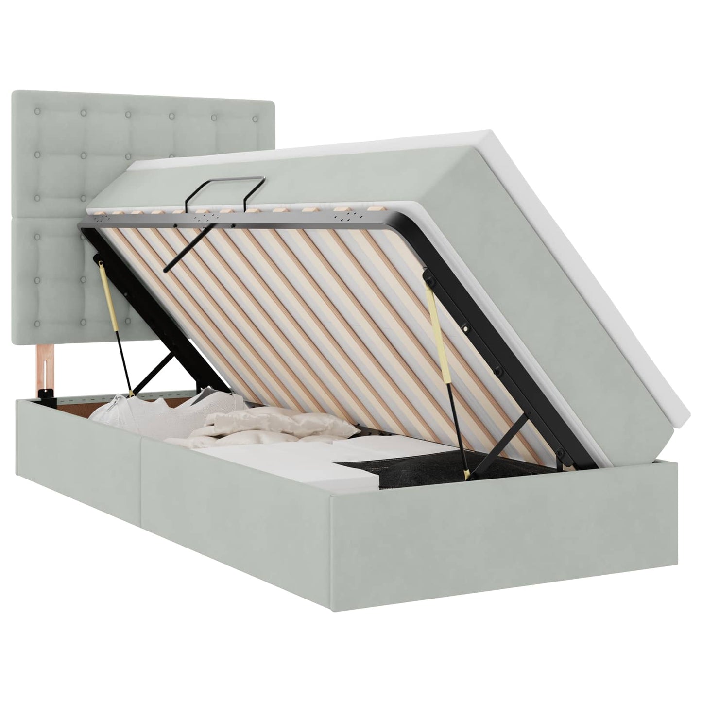 LED-Speicherbett mit Matratze Hellgrau 90 x 200 cm Samt