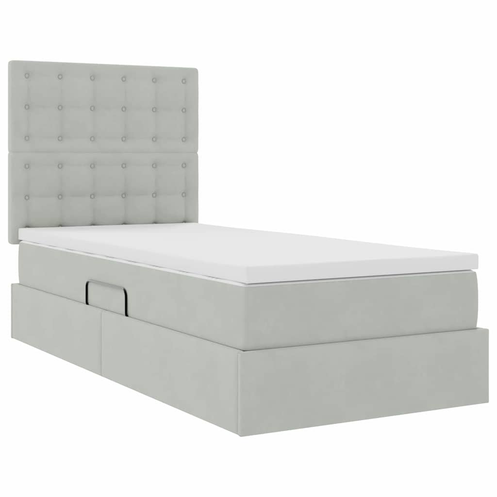 LED-Speicherbett mit Matratze Hellgrau 90 x 200 cm Samt