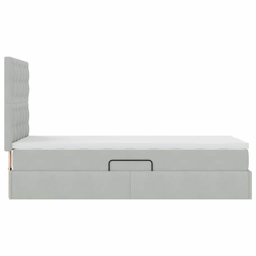 LED-Speicherbett mit Matratze Hellgrau 90 x 200 cm Samt