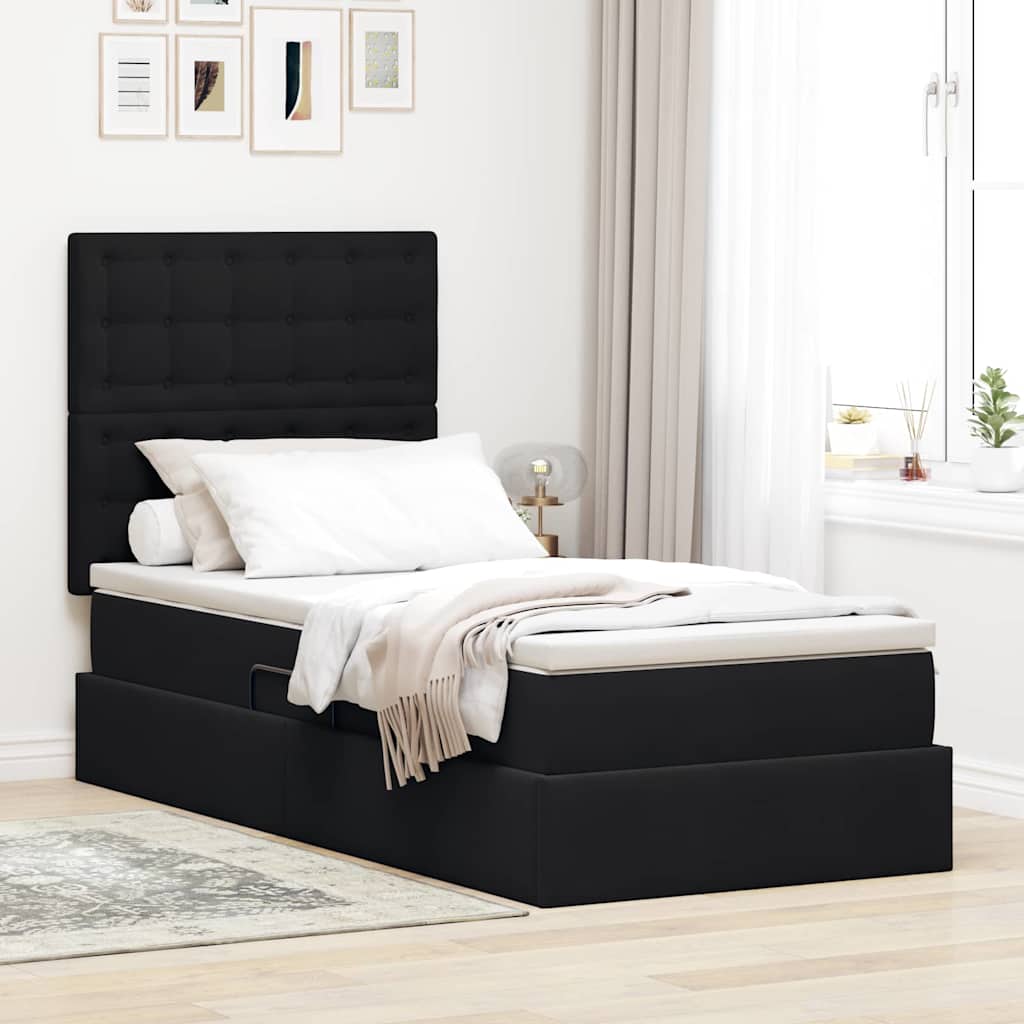 LED-Speicherbett mit Matratze Schwarz 90 x 200 cm Samt