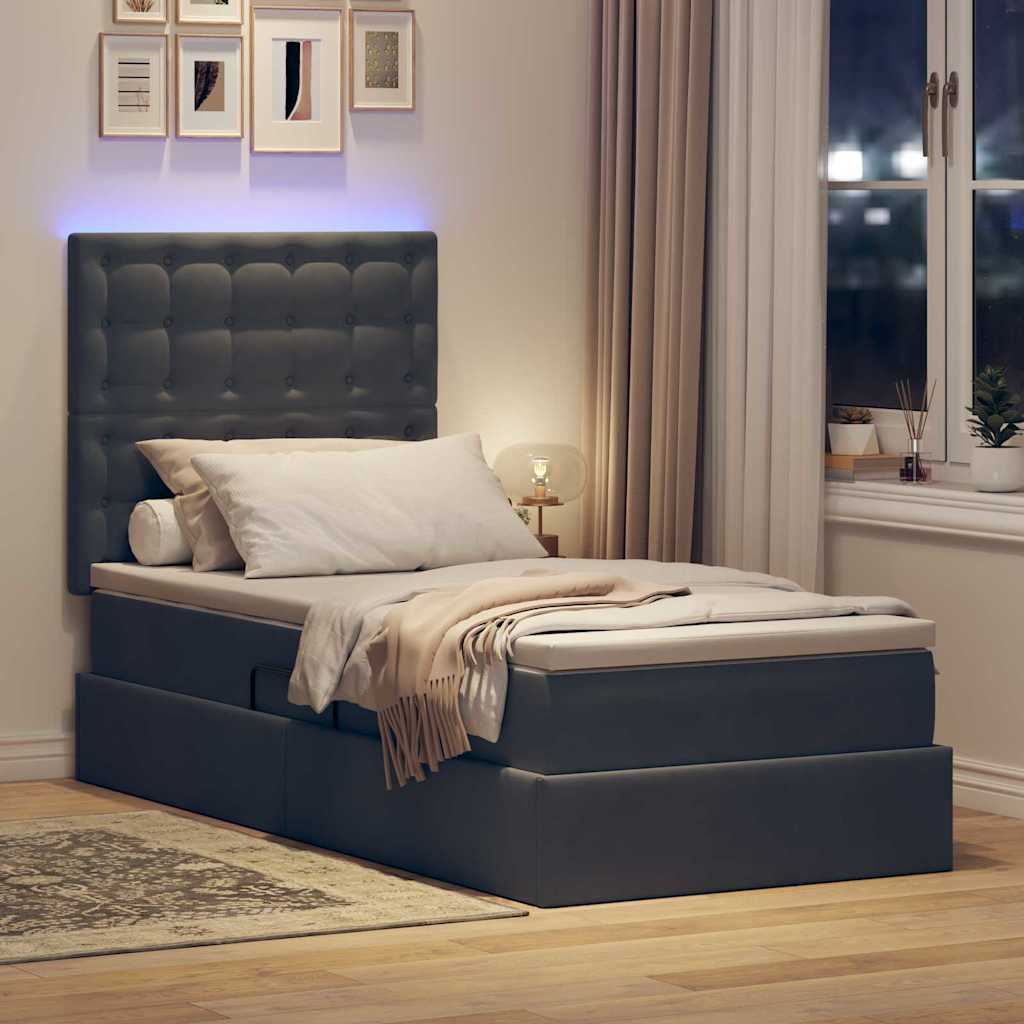 LED-Speicherbett mit Matratze Dunkelgrau 100 x 200 cm Samt