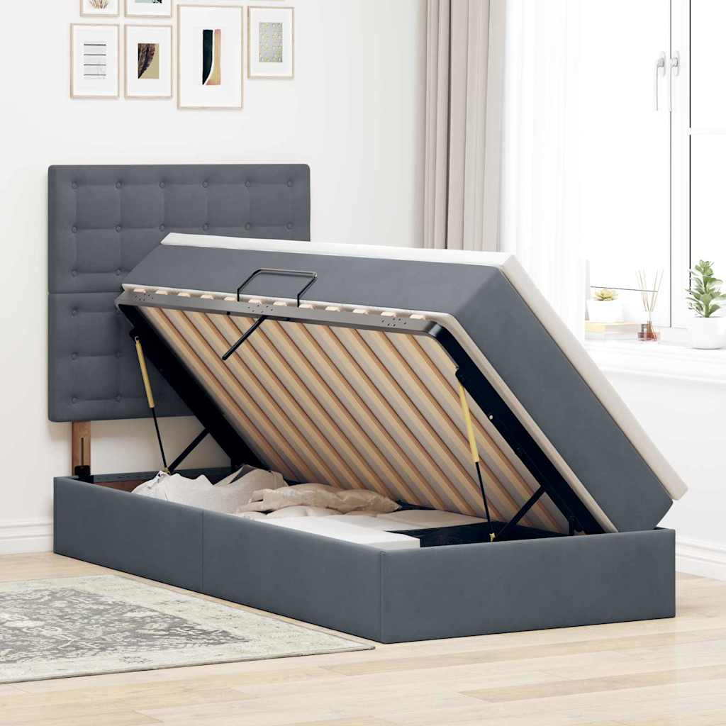 LED-Speicherbett mit Matratze Dunkelgrau 100 x 200 cm Samt