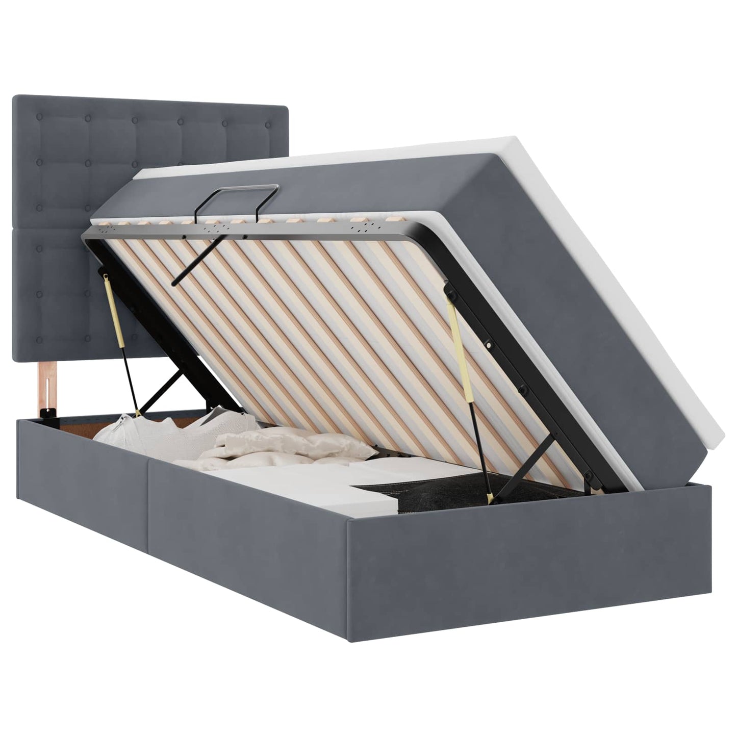 LED-Speicherbett mit Matratze Dunkelgrau 100 x 200 cm Samt
