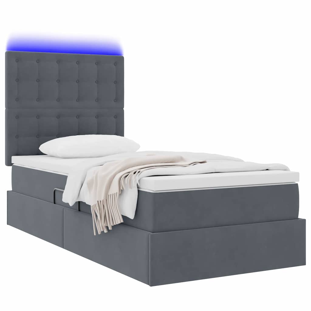 LED-Speicherbett mit Matratze Dunkelgrau 100 x 200 cm Samt