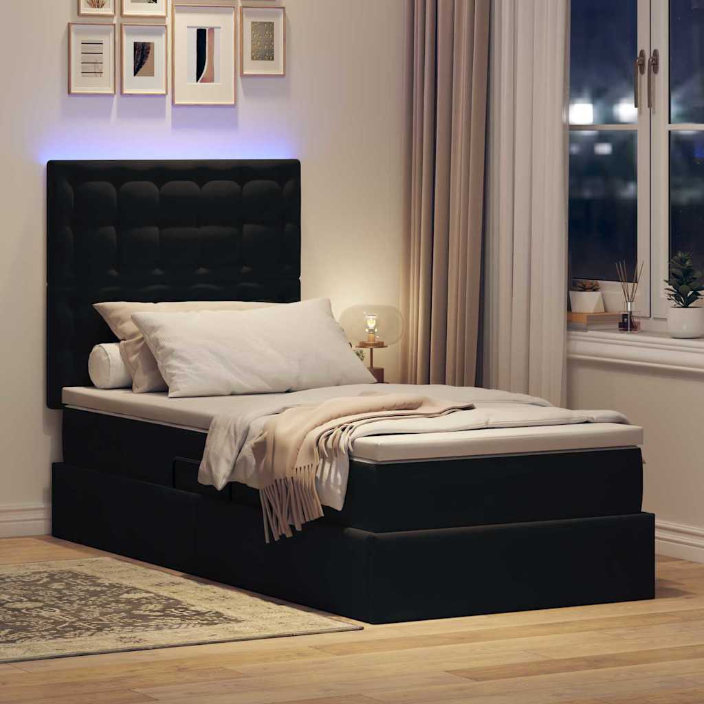 LED-Speicherbett mit Matratze Schwarz 100 x 200 cm Samt