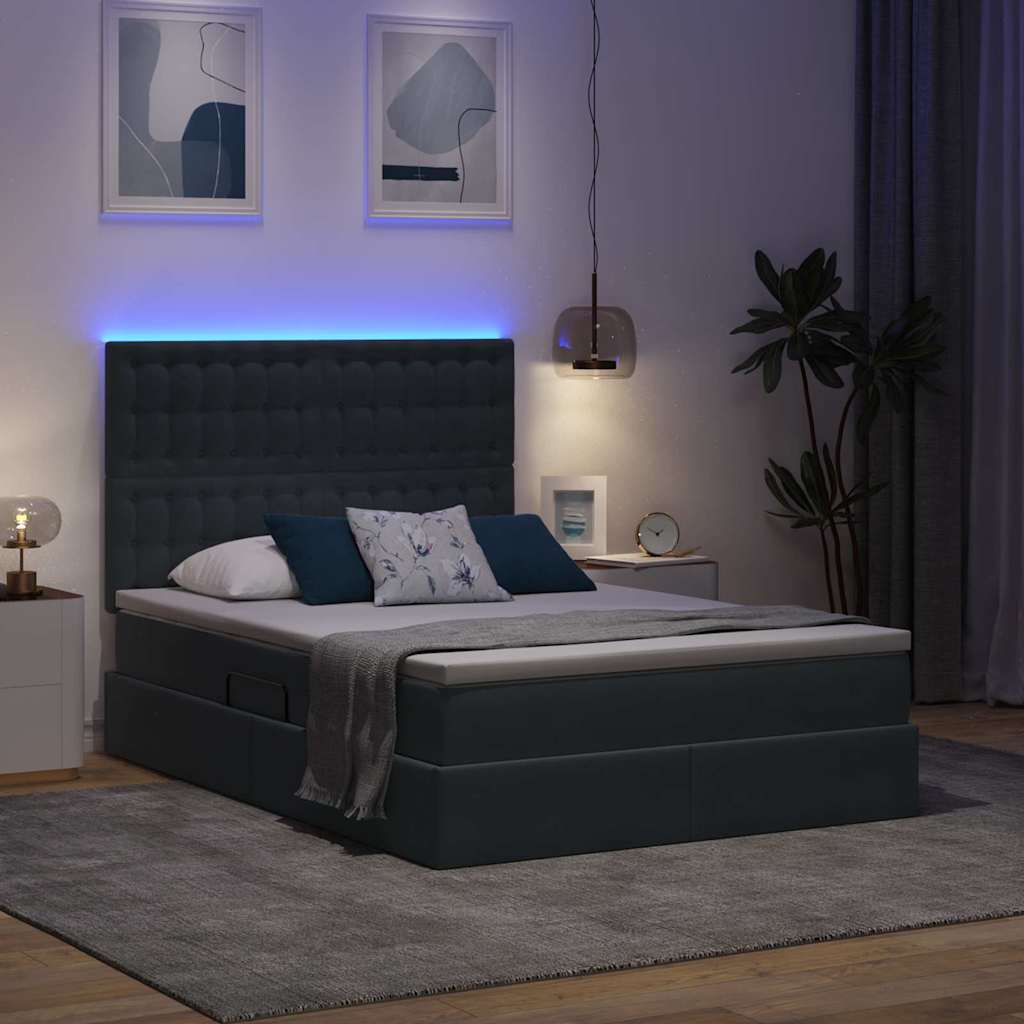 LED-Speicherbett mit Matratze Dunkelgrau 140 x 200 cm Samt
