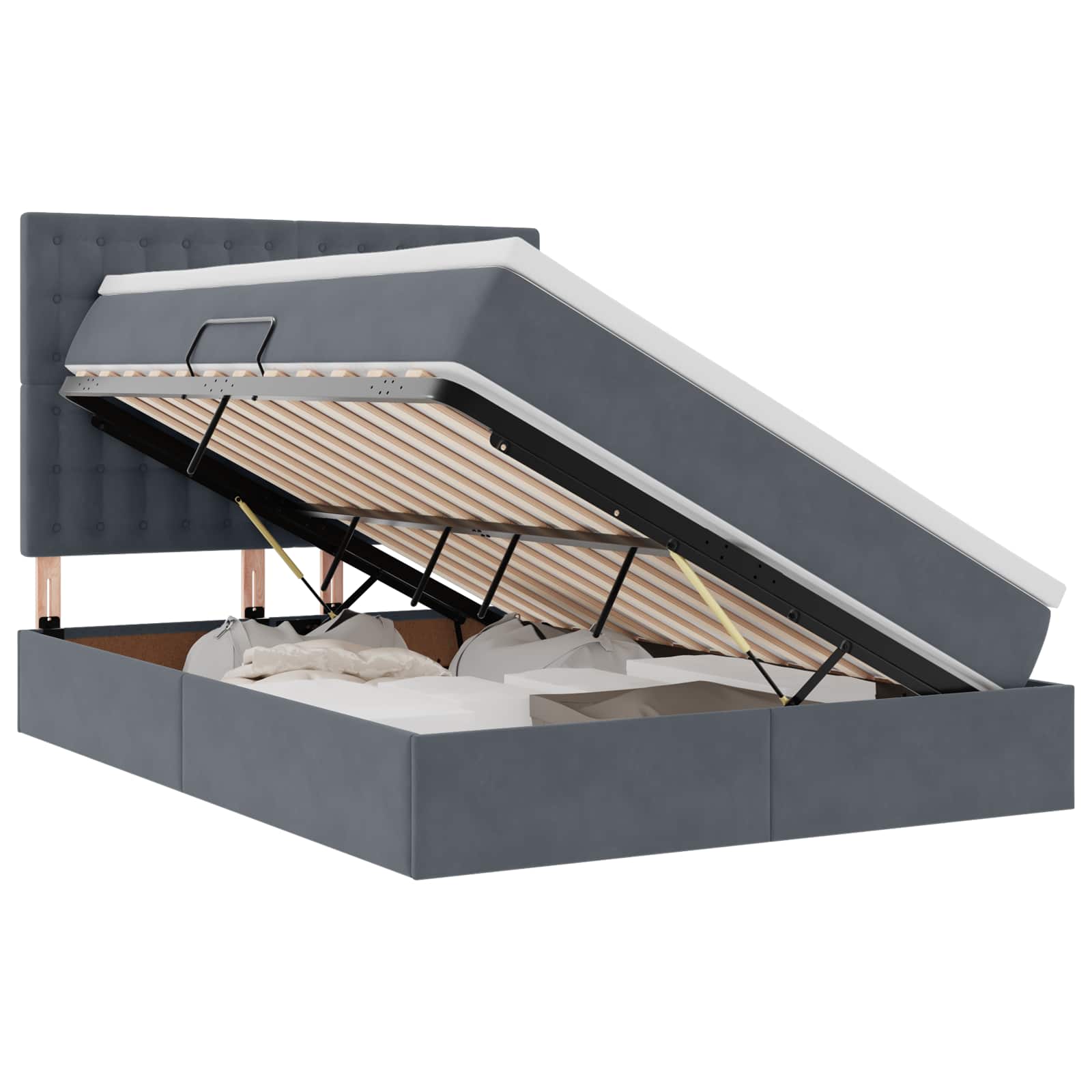 LED-Speicherbett mit Matratze Dunkelgrau 140 x 200 cm Samt
