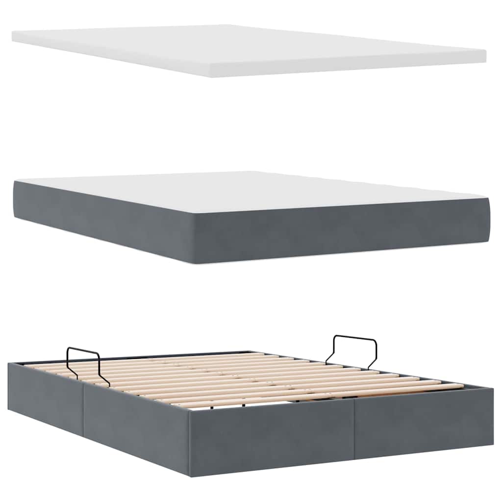 LED-Speicherbett mit Matratze Dunkelgrau 140 x 200 cm Samt