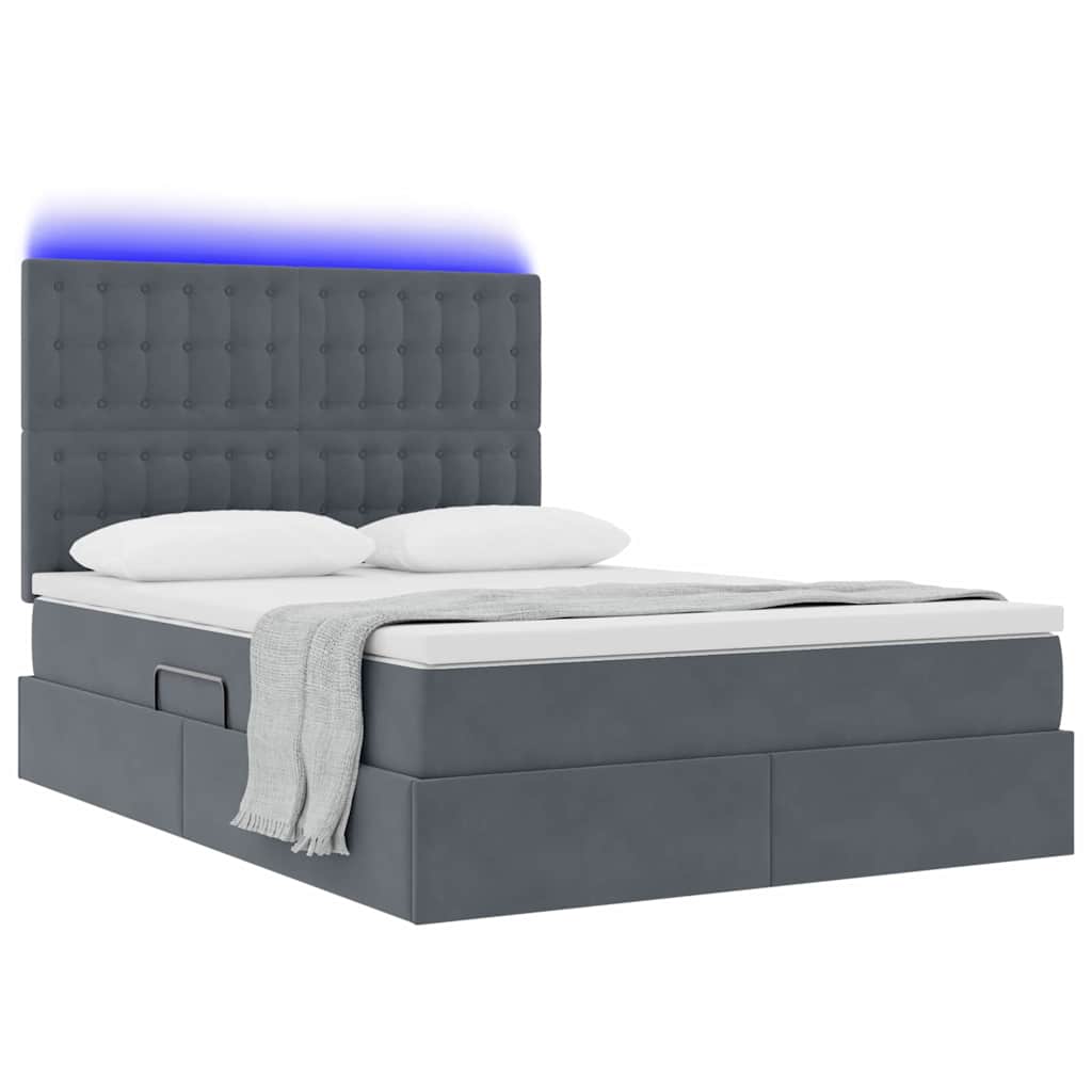 LED-Speicherbett mit Matratze Dunkelgrau 140 x 200 cm Samt