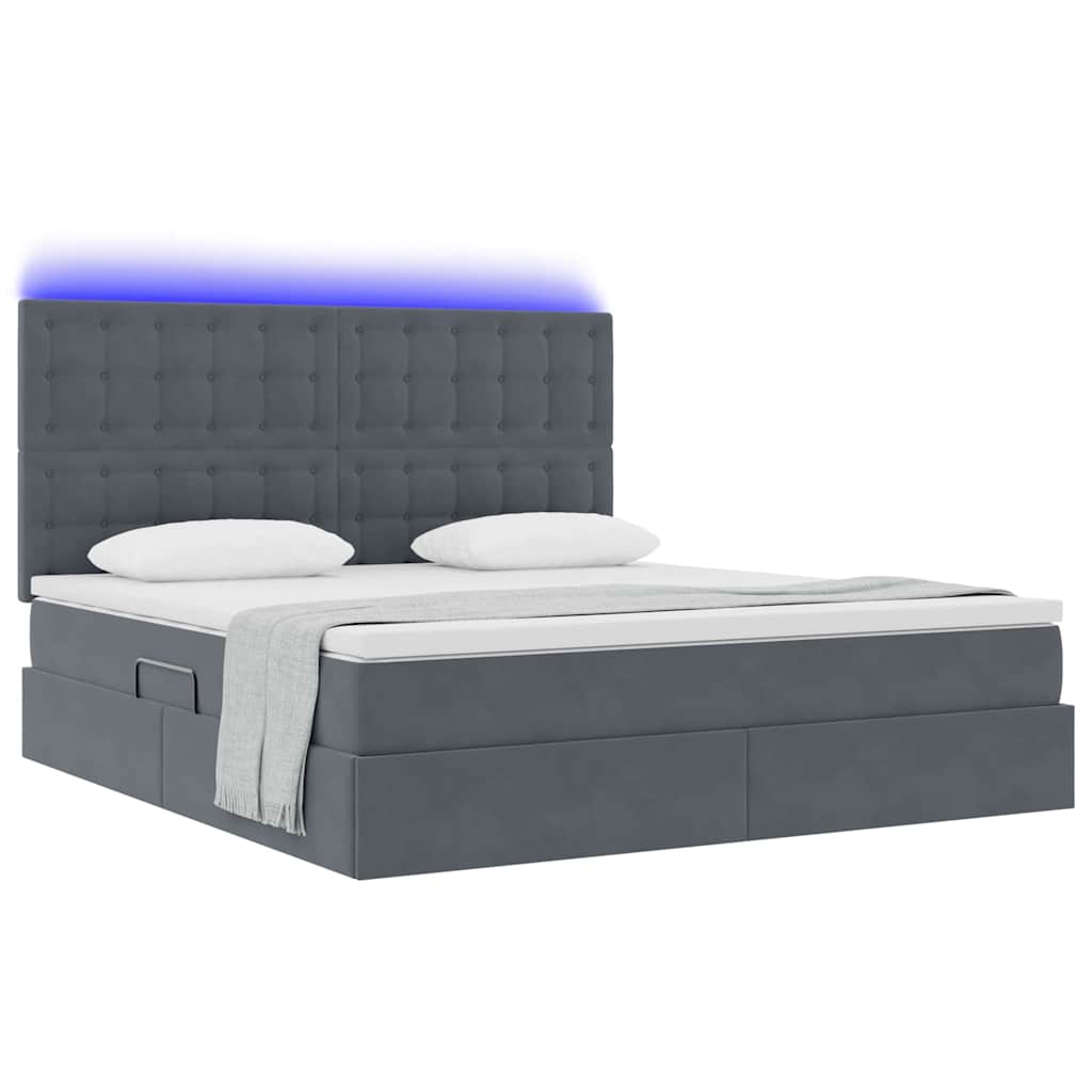 LED-Speicherbett mit Matratze Dunkelgrau 180 x 200 cm Samt