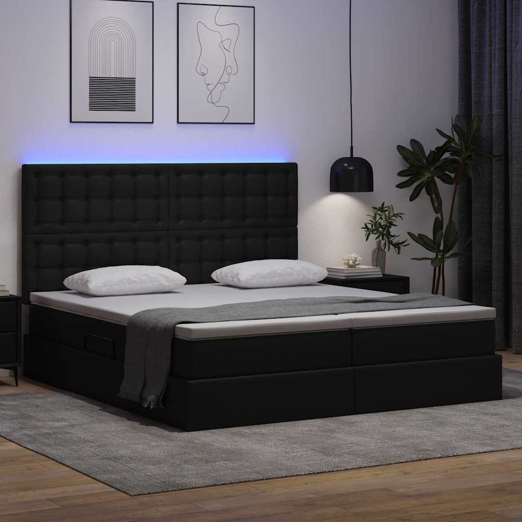 Bett mit LED-Lichtleisten Schwarz 180 x 200 cm Kunstleder