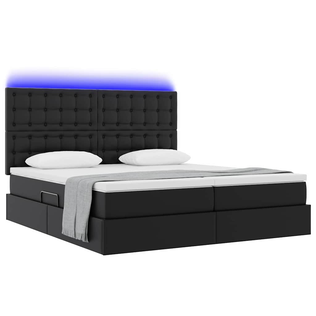 Bett mit LED-Lichtleisten Schwarz 180 x 200 cm Kunstleder