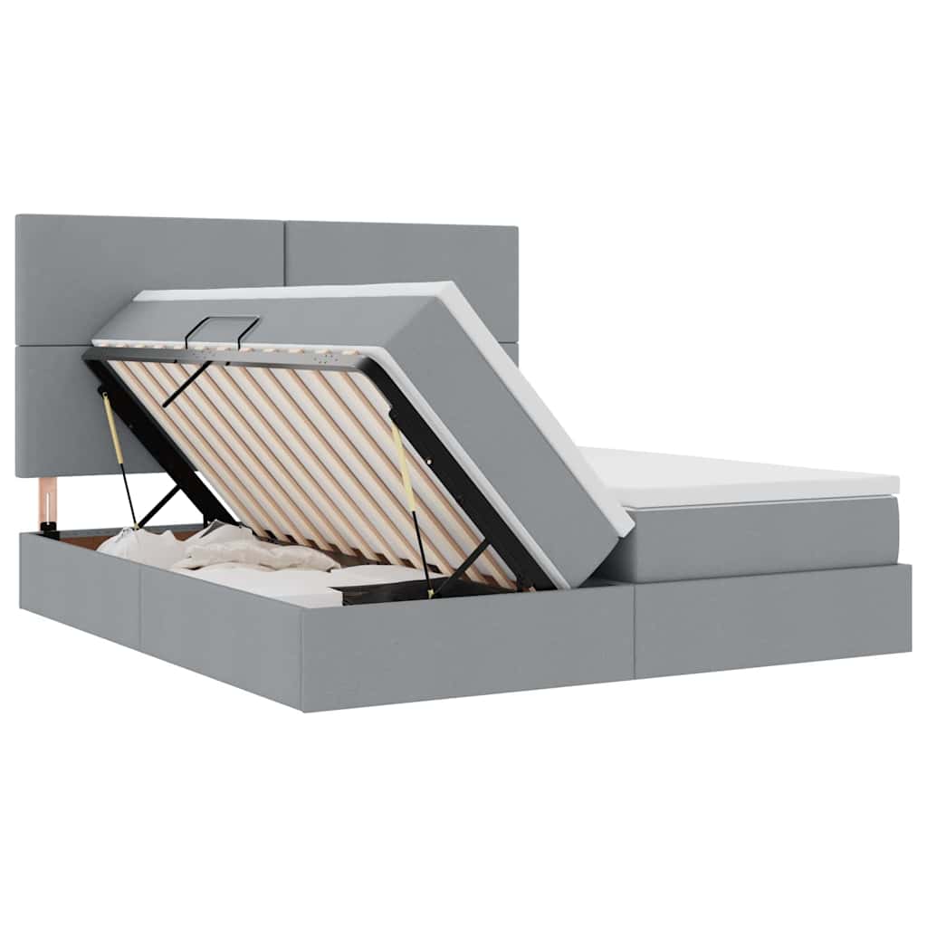 LED-Speicherbett mit Matratze Hellgrau 180 x 200 cm Stoff