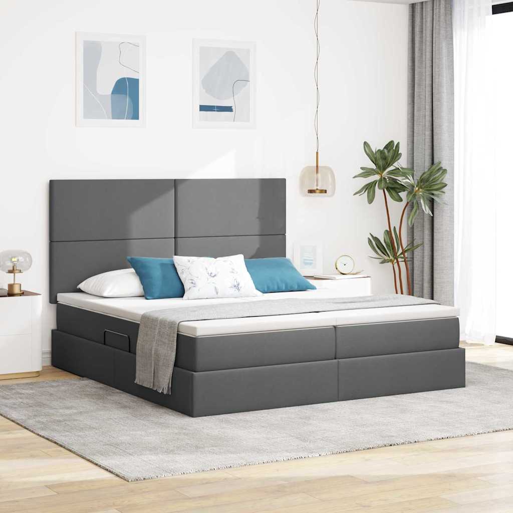 LED-Speicherbett mit Matratze Dunkelgrau 180 x 200 cm Stoff