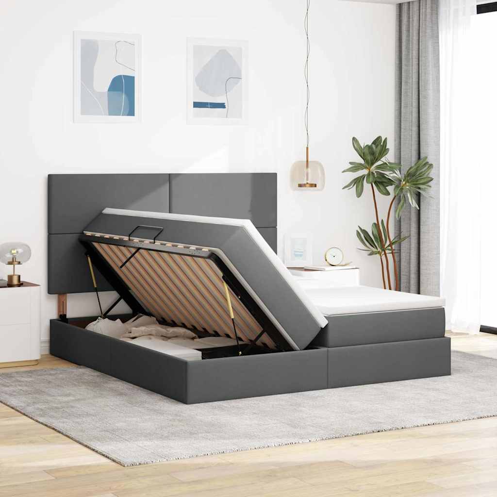 LED-Speicherbett mit Matratze Dunkelgrau 180 x 200 cm Stoff
