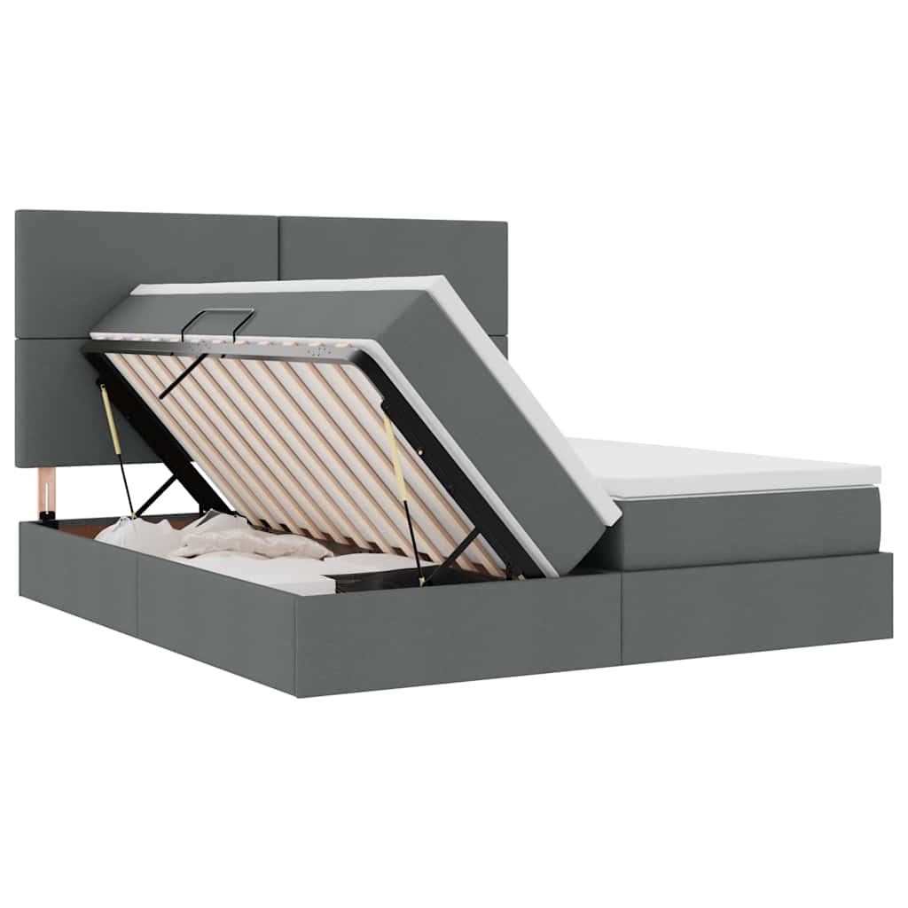LED-Speicherbett mit Matratze Dunkelgrau 180 x 200 cm Stoff