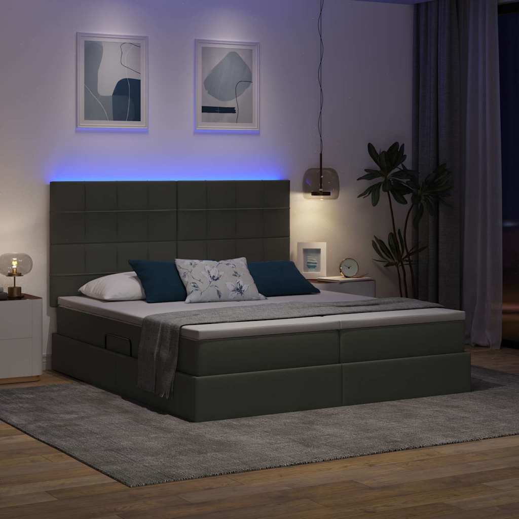 LED-Speicherbett mit Matratze Dunkelgrau 180 x 200 cm Stoff