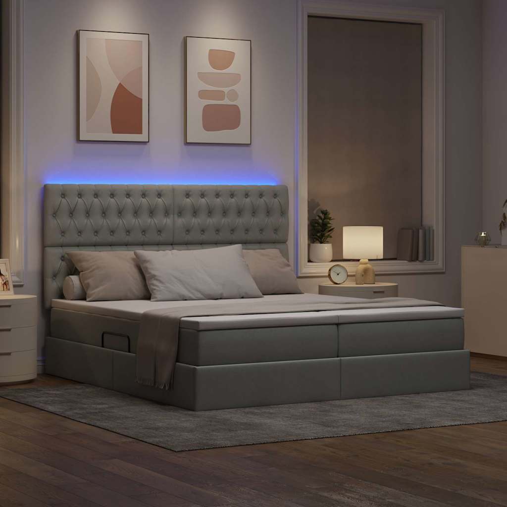 LED-Speicherbett mit Matratze Hellgrau 180 x 200 cm Stoff