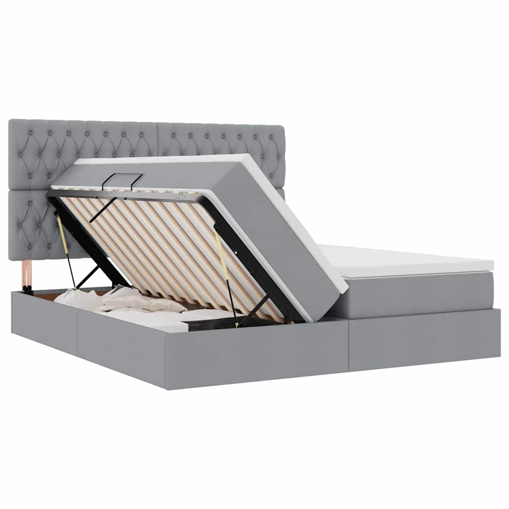 LED-Speicherbett mit Matratze Hellgrau 180 x 200 cm Stoff