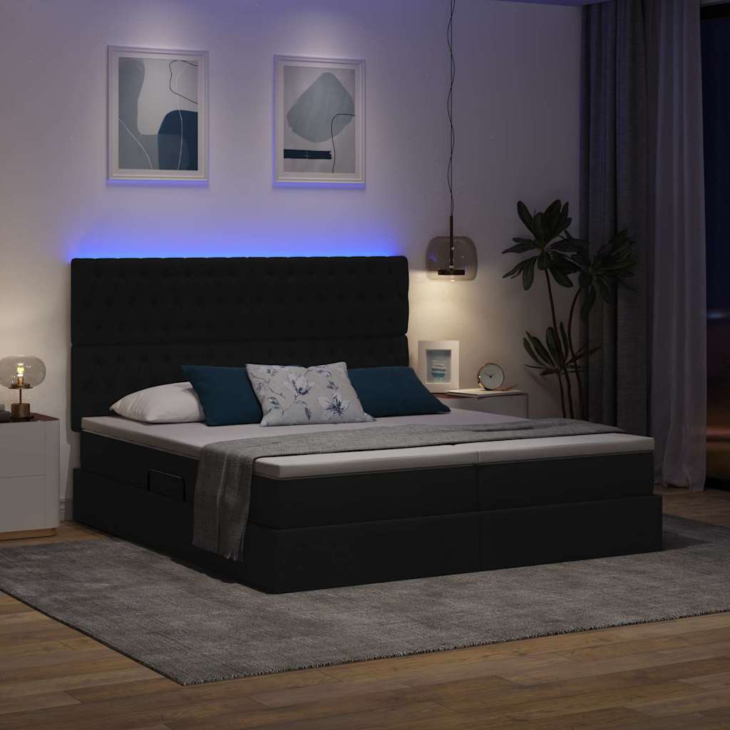 LED-Speicherbett mit Matratze Schwarz 180 x 200 cm Stoff