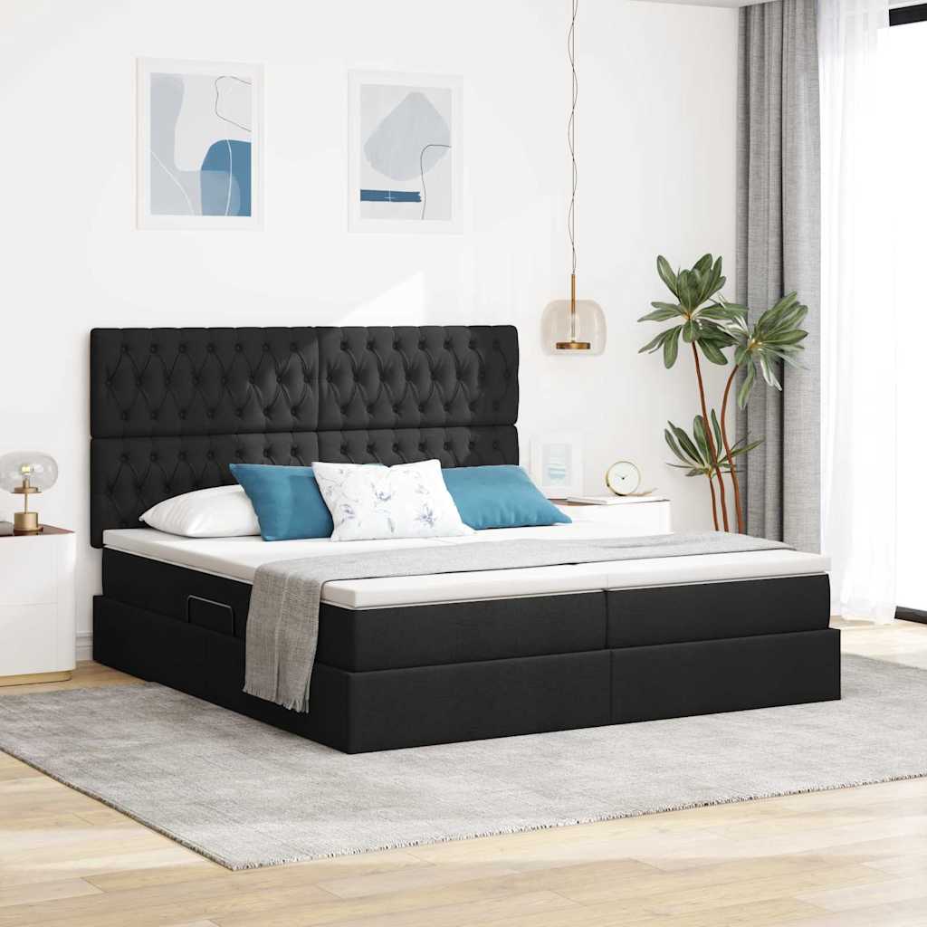 LED-Speicherbett mit Matratze Schwarz 180 x 200 cm Stoff