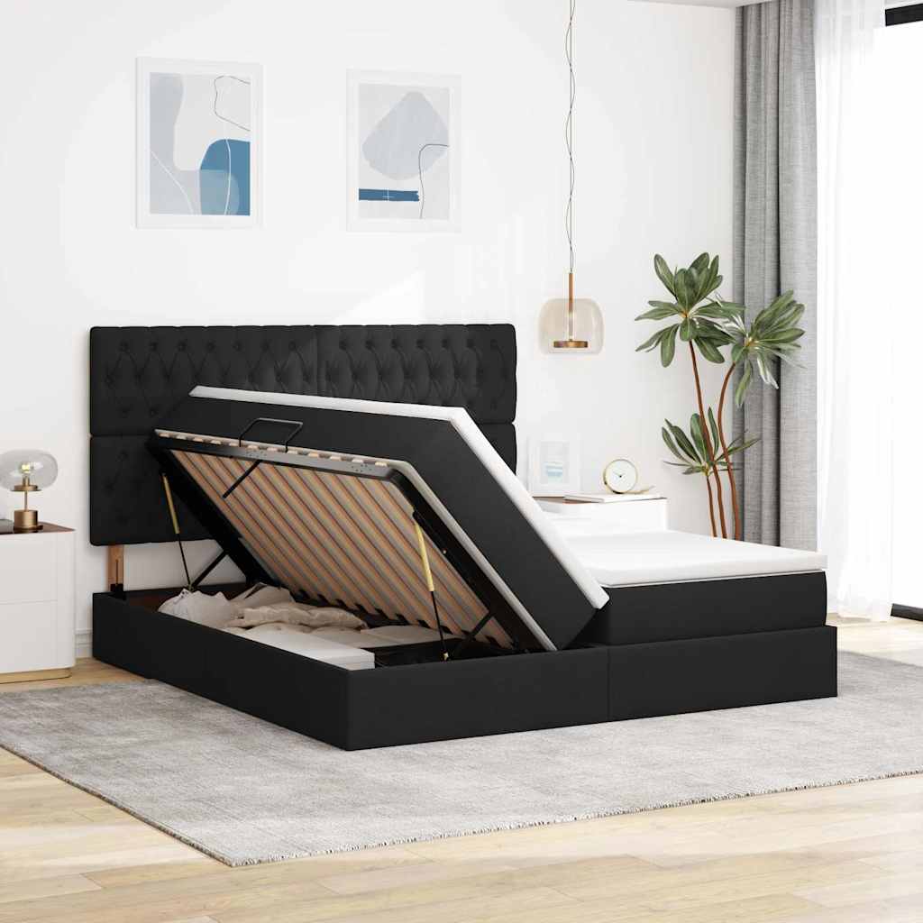 LED-Speicherbett mit Matratze Schwarz 180 x 200 cm Stoff