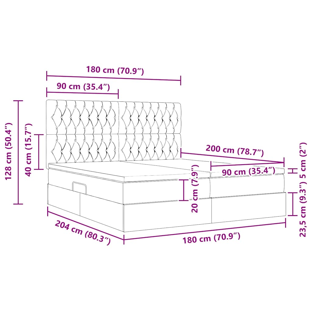 LED-Speicherbett mit Matratze Schwarz 180 x 200 cm Stoff