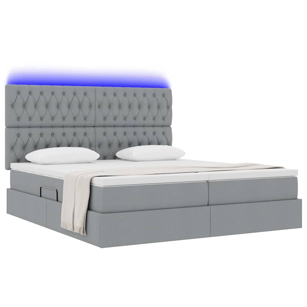 LED-Speicherbett mit Matratze Hellgrau 200 x 200 cm Stoff