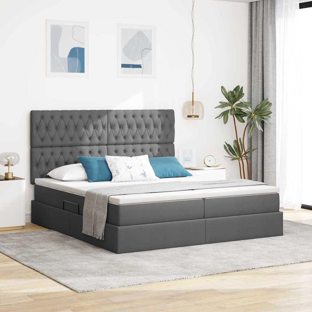 LED-Speicherbett mit Matratze Dunkelgrau 200 x 200 cm Stoff
