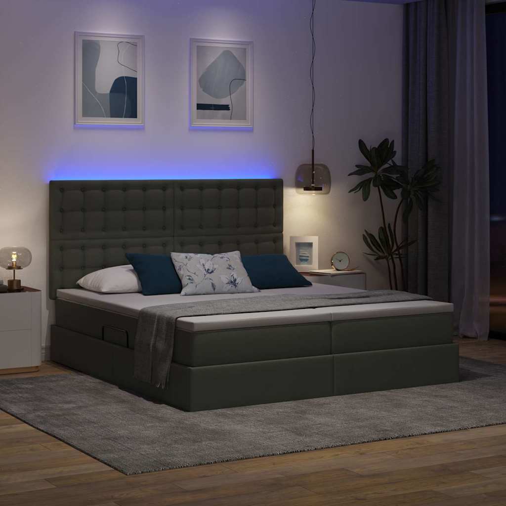 LED-Speicherbett mit Matratze Dunkelgrau 180 x 200 cm Stoff