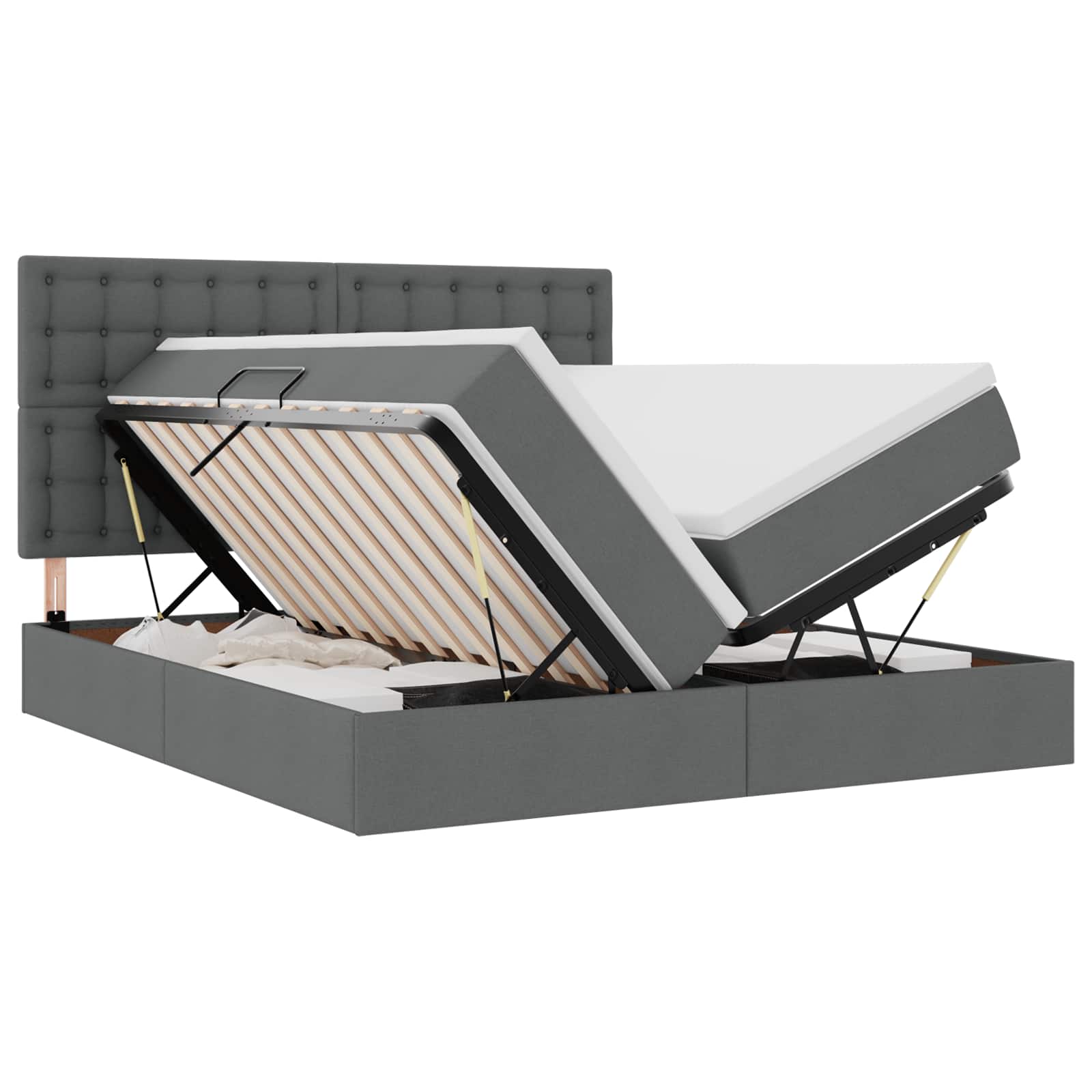 LED-Speicherbett mit Matratze Dunkelgrau 180 x 200 cm Stoff