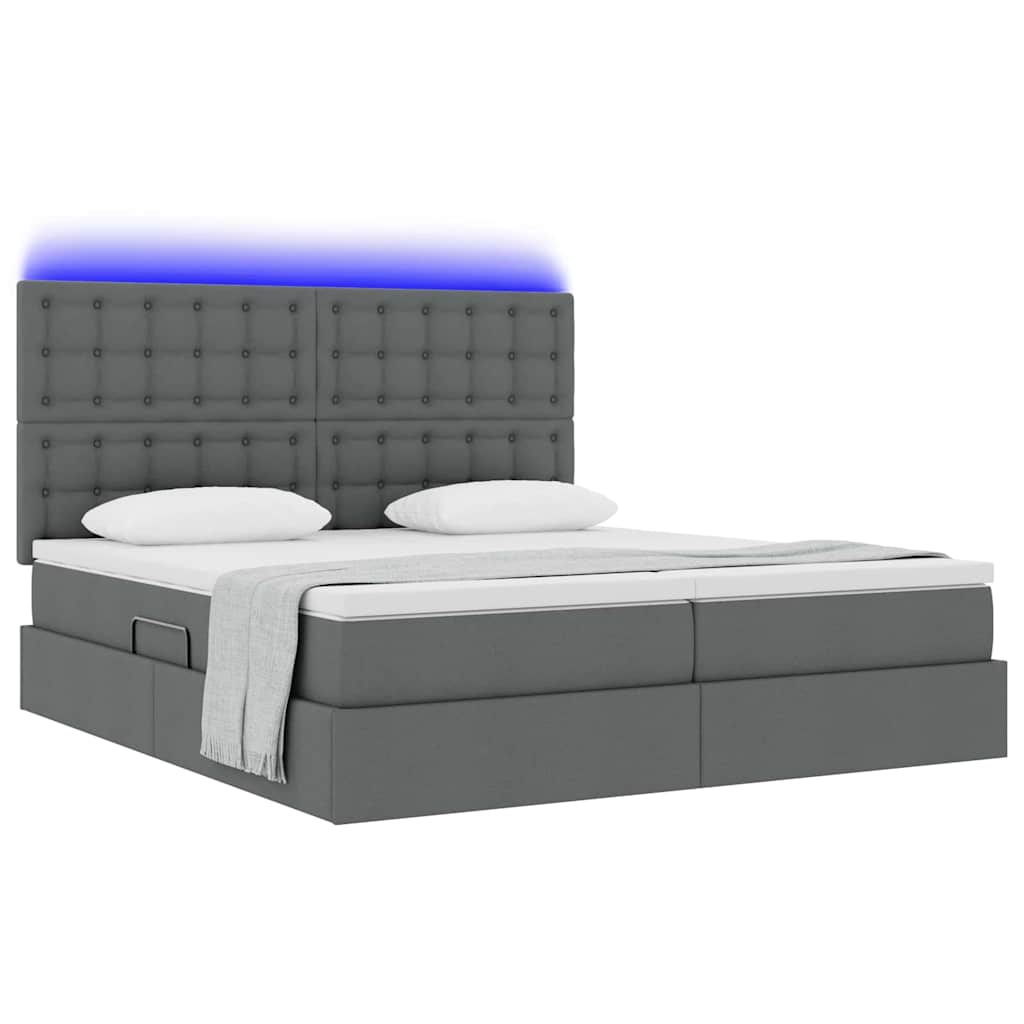 LED-Speicherbett mit Matratze Dunkelgrau 180 x 200 cm Stoff