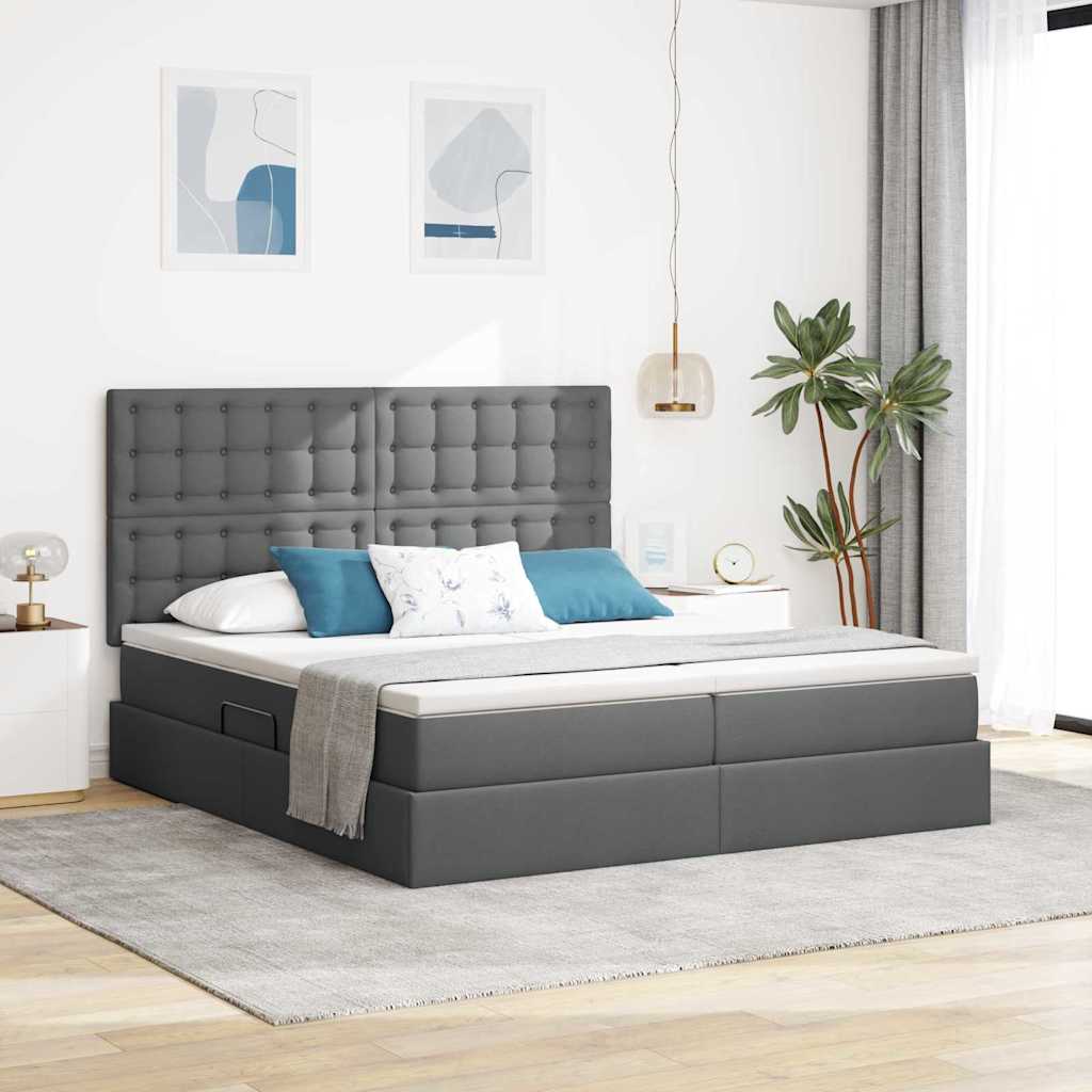 LED-Speicherbett mit Matratze Dunkelgrau 200 x 200 cm Stoff