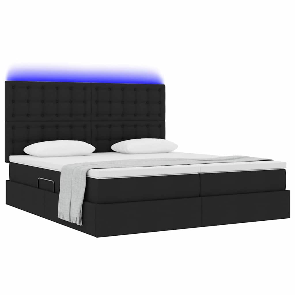 LED-Speicherbett mit Matratze Schwarz 200 x 200 cm Stoff