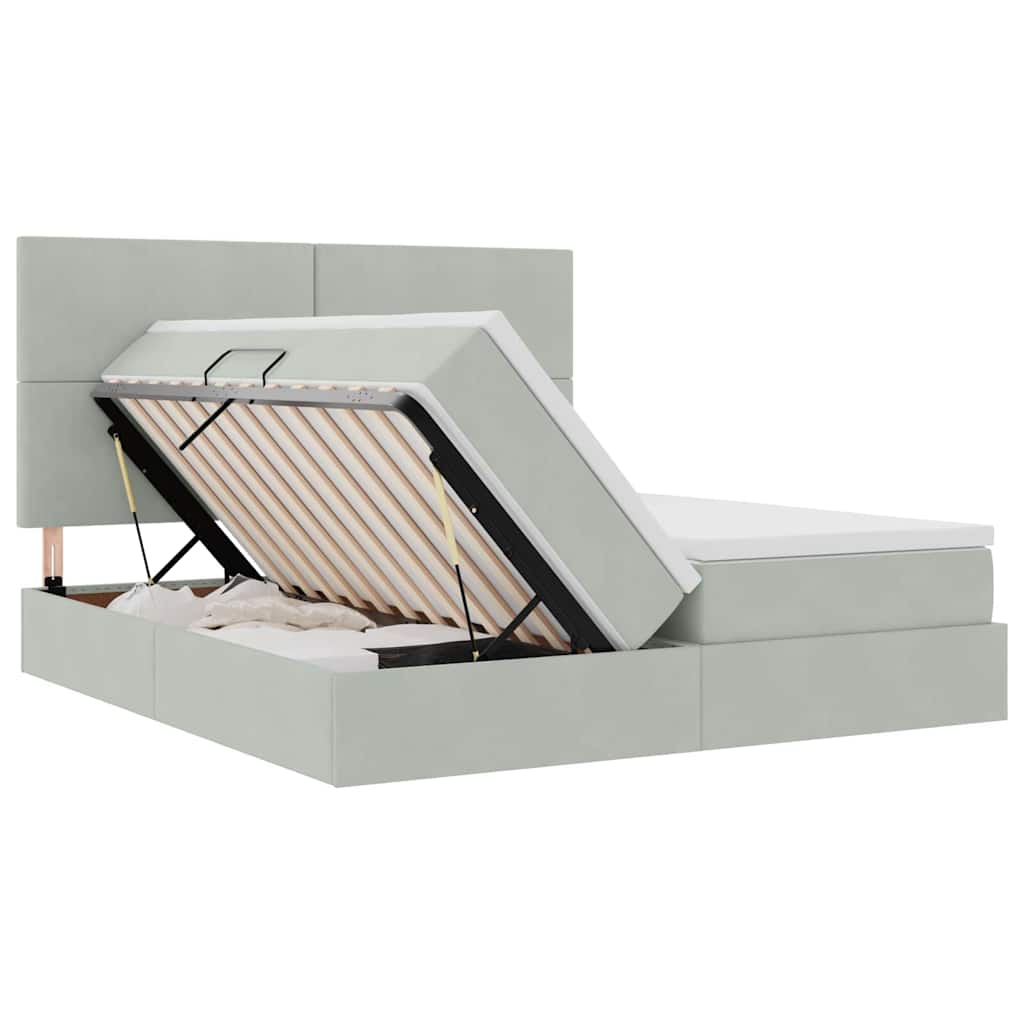 LED-Speicherbett mit Matratze Hellgrau 180 x 200 cm Samt