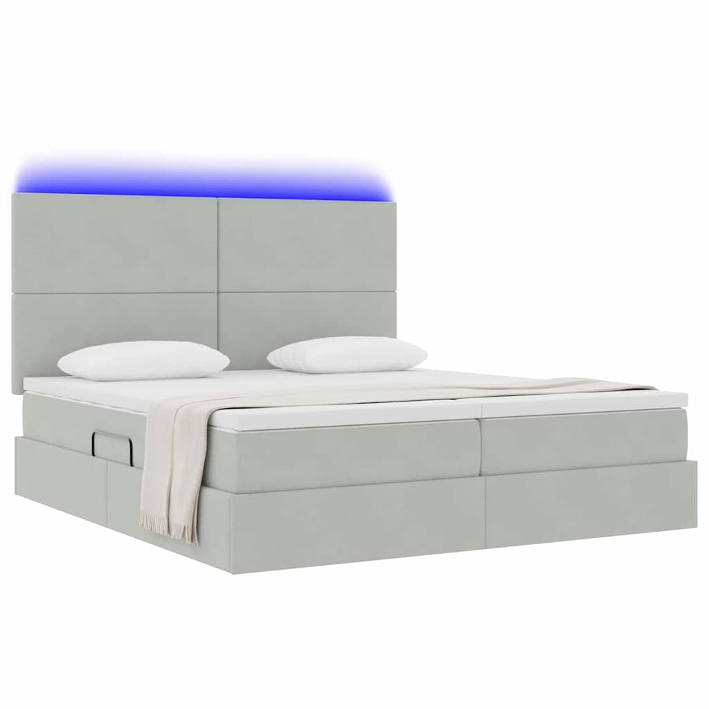 LED-Speicherbett mit Matratze Hellgrau 180 x 200 cm Samt