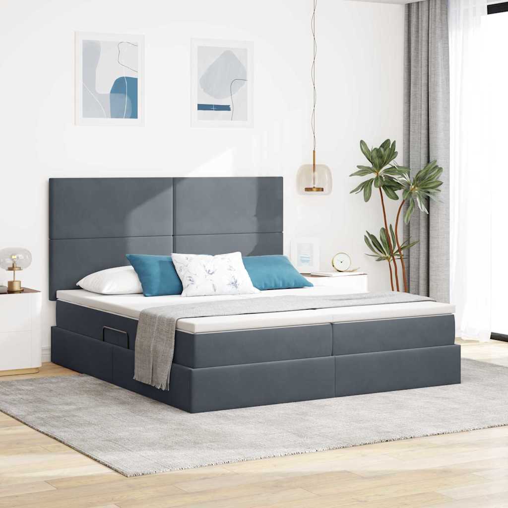 LED-Speicherbett mit Matratze Dunkelgrau 180 x 200 cm Samt