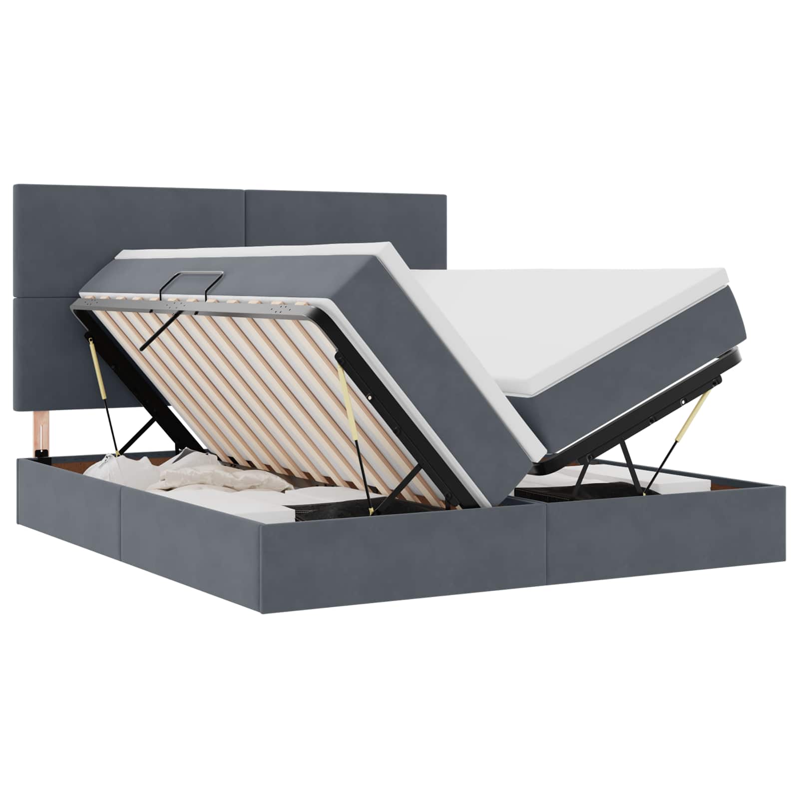 LED-Speicherbett mit Matratze Dunkelgrau 180 x 200 cm Samt