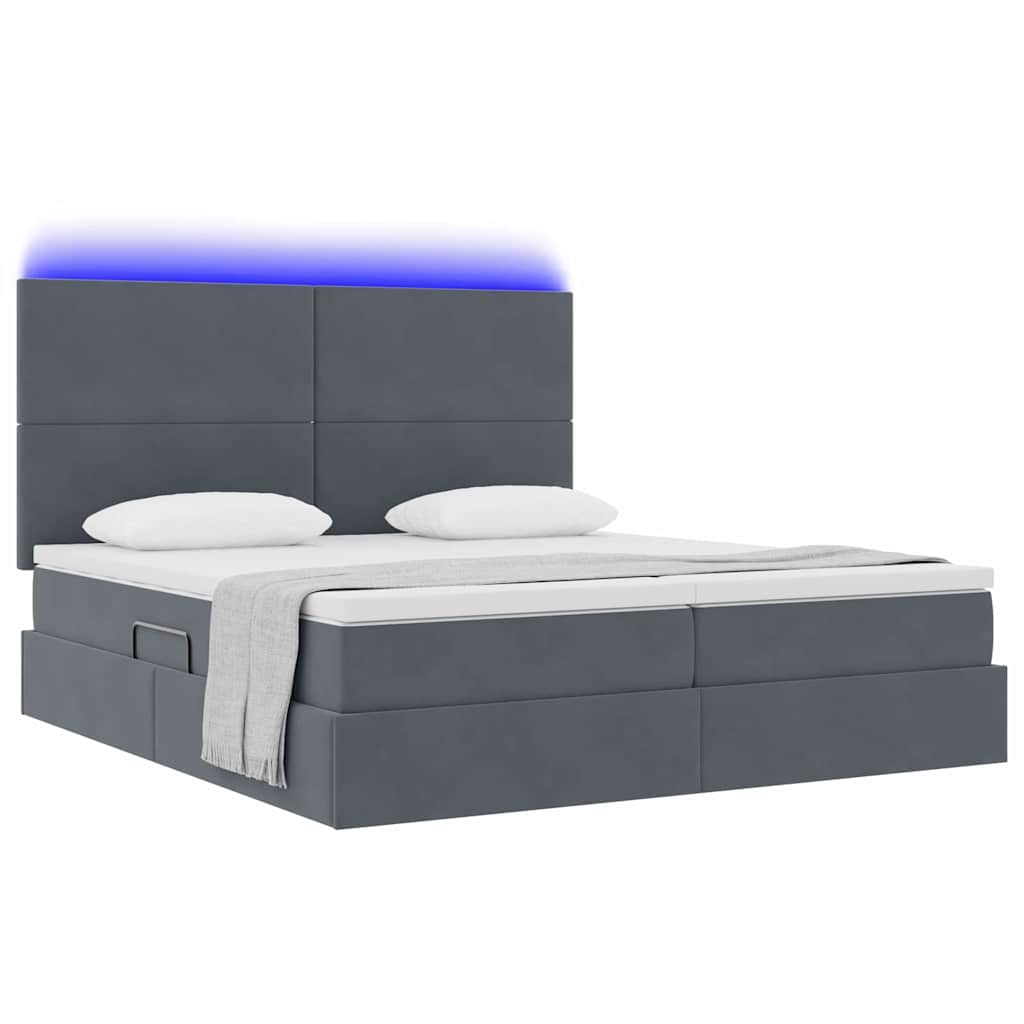 LED-Speicherbett mit Matratze Dunkelgrau 180 x 200 cm Samt