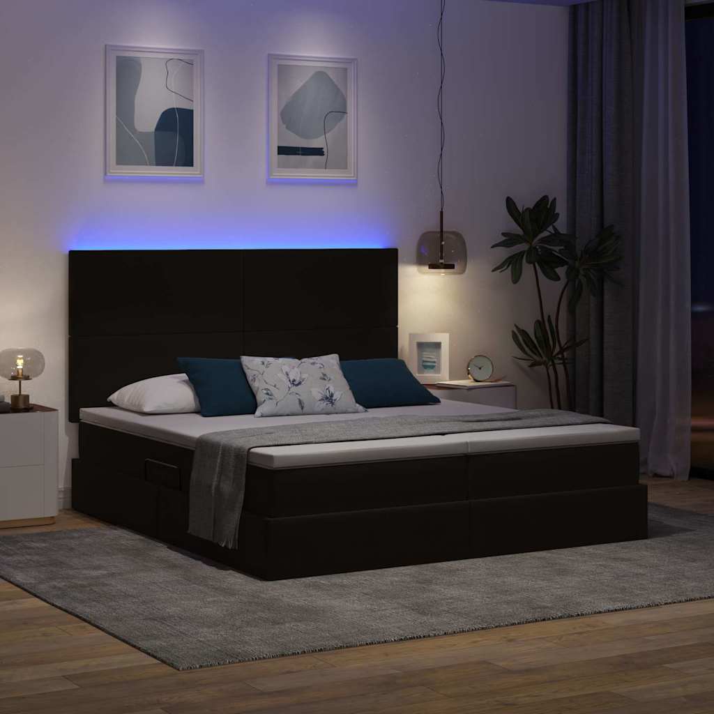 LED-Speicherbett mit Matratze Schwarz 180 x 200 cm Samt