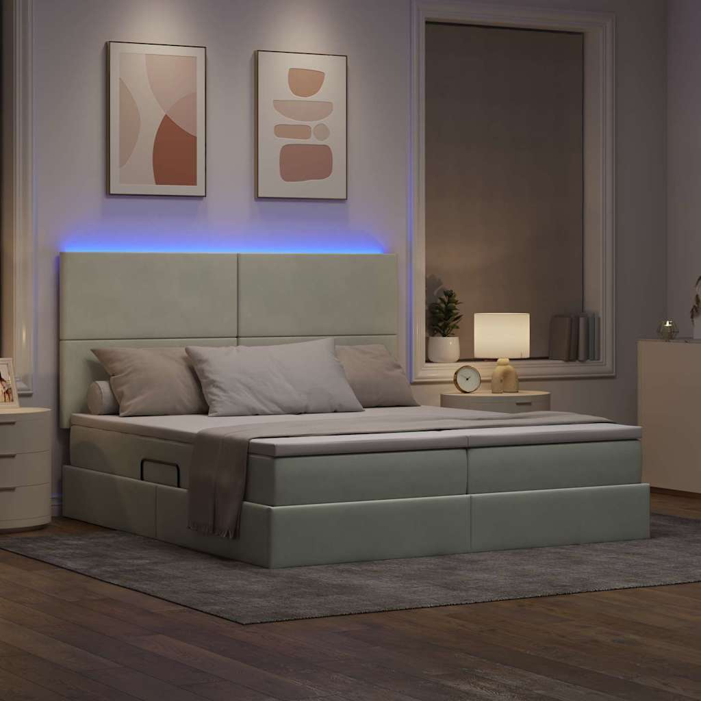 LED-Speicherbett mit Matratze Hellgrau 200 x 200 cm Samt