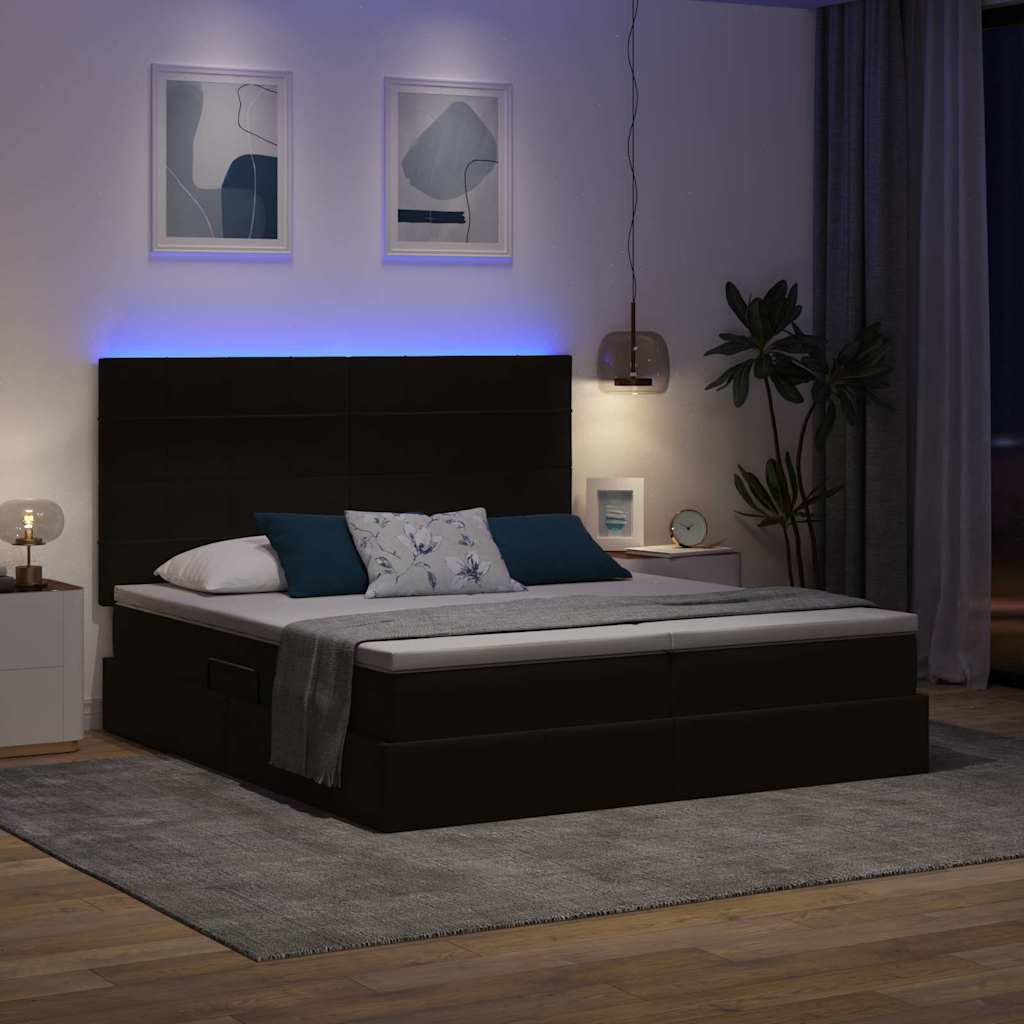 LED-Speicherbett mit Matratze Schwarz 180 x 200 cm Samt