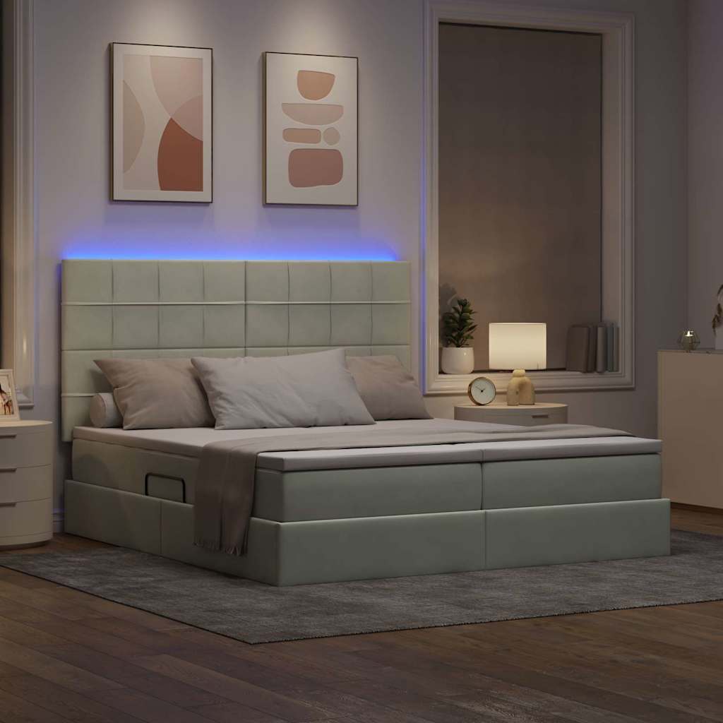 LED-Speicherbett mit Matratze Hellgrau 200 x 200 cm Samt