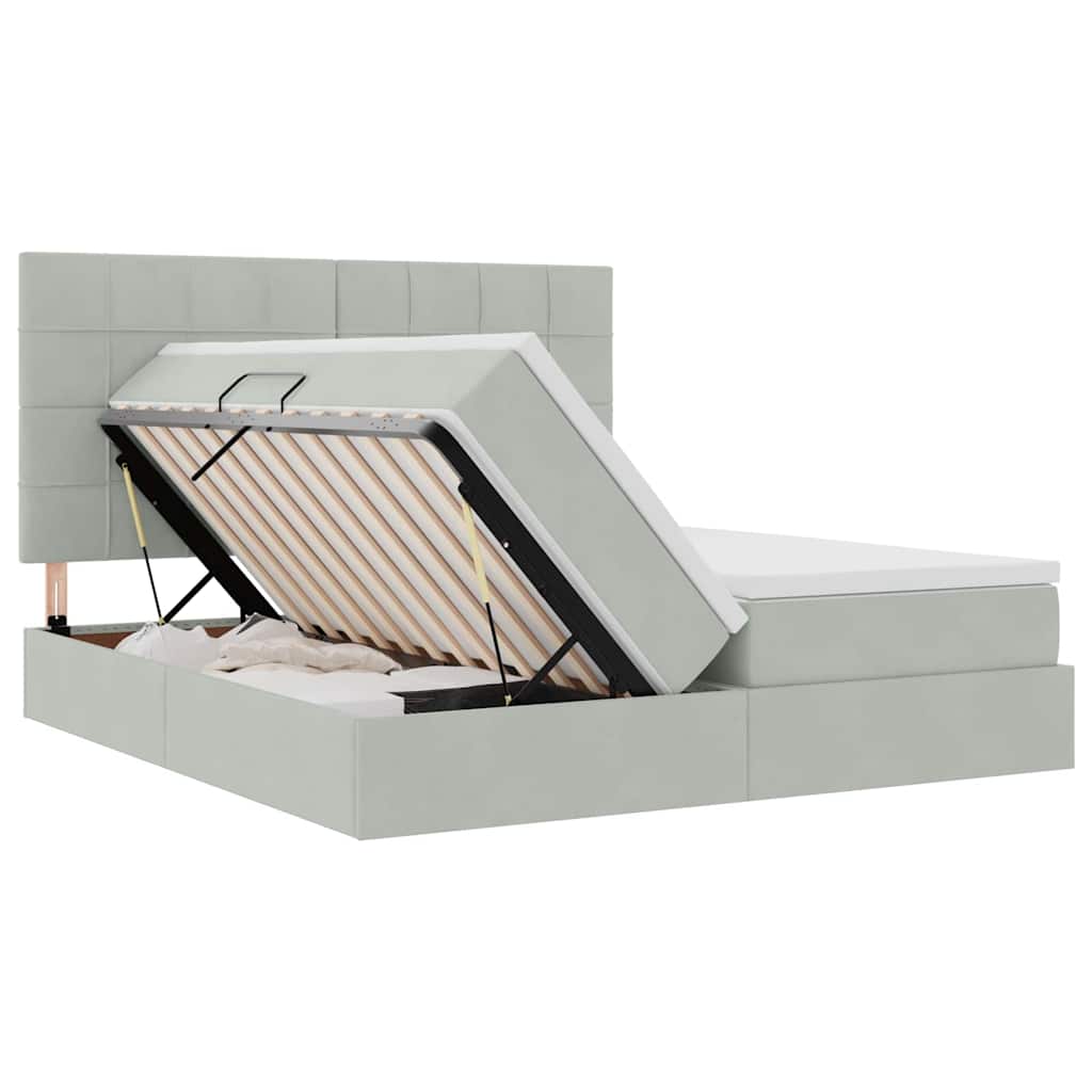 LED-Speicherbett mit Matratze Hellgrau 200 x 200 cm Samt