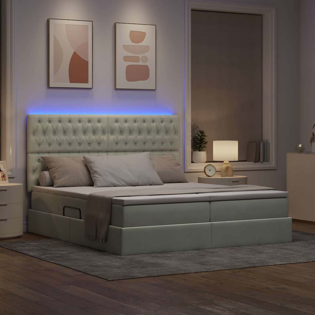 LED-Speicherbett mit Matratze Hellgrau 180 x 200 cm Samt