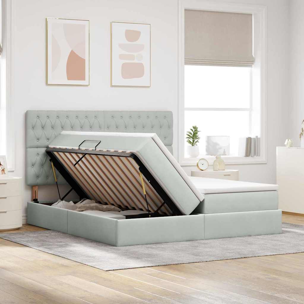 LED-Speicherbett mit Matratze Hellgrau 180 x 200 cm Samt